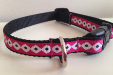 Load image into Gallery viewer, Pink with White and Black Aztec Pattern 1/2 Inch Dog Collar

