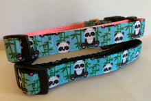 Load image into Gallery viewer, Aqua Panda Bears 5/8 inch Medium Dog Collar on Pink or Black Nylon
