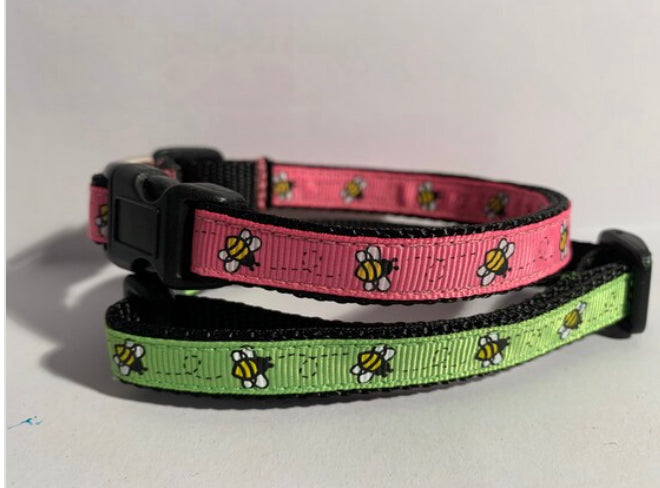 1/2 inch Small Pink or Green Bumble Bees Dog Collar