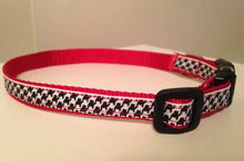 Load image into Gallery viewer, Black and White Houndstooth on Red Nylon Alabama 1/2 inch Small Dog Collar
