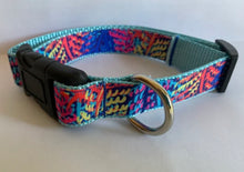 Load image into Gallery viewer, Colorful Coral Reef Leaf 1 inch Large Dog Collar on Hot Pink, Aqua or Royal Blue Nylon
