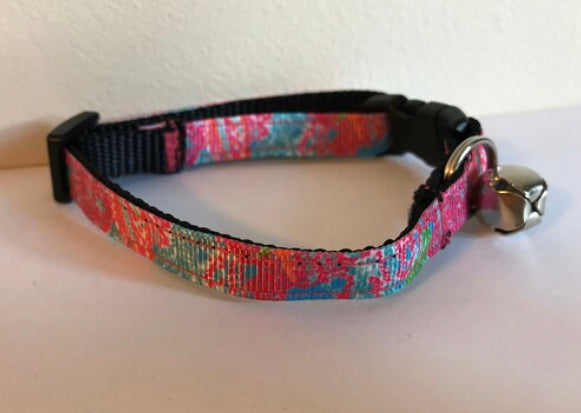 Pink and Blue Watercolor Floral Cat Collar