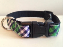 Load image into Gallery viewer, 5/8 inch Green and Blue Plaid Medium Dog Collar
